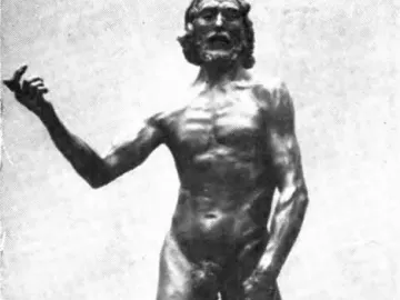 Saint John the Baptist by Rodin, a bronze sculpture of a standing male figure with a raised left arm.