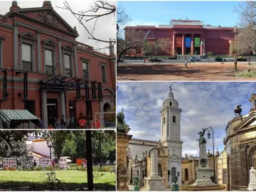 Collage of four scenes from the Recoleta district in Buenos Aires, without Floralis Genérica visible.