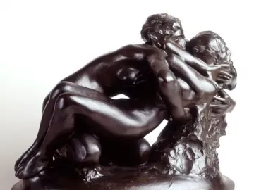 Metamorphoses bronze sculpture of two intertwined nude figures on a round base