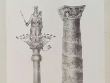 Bernward Column with a spiral band of figural reliefs around the shaft and a decorated capital at the top.