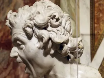 Damned Soul marble bust with a screaming face and furrowed brow