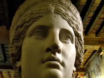 Juno Ludovisi marble bust of a female head with braided hair and a calm expression