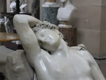 Detail of Antonio Canova\'s Endymion Sleeping marble sculpture.