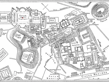 Equus Traiani marked as a red dot on a black-and-white map of ancient Rome.