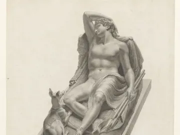 Endymion Sleeping, a sculpture of the sleeping Endymion with a dog beside his feet.