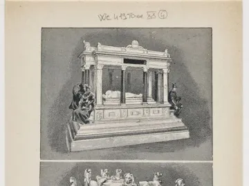 Engraving of the Tomb of Francis II, showing two ornate funerary monuments with recumbent figures, statues, and allegorical figures.