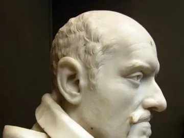 Marble bust of Cardinal Alessandro Peretti, showing a balding man with a mustache and small beard.