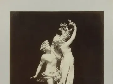 Bernini\'s Apollo and Daphne sculpture showing Apollo reaching toward Daphne as she transforms into a laurel tree.