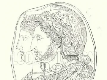 Gonzaga Cameo relief with overlapping profiles of a bearded man in an ornate helmet and a female figure, surrounded by winged cherubs and classical ornament.