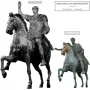 Trajan\'s Equestrian Statue showing an armored rider on a horse with one front leg raised.
