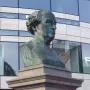 The Schadow Monument, a weathered bronze bust of W. v. Schadow on a tiered stone pedestal.