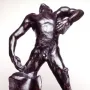 The Falling Man bronze sculpture showing a male figure arching backward on a block-like base.