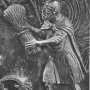 Bernward Doors relief of a bearded man carrying a sheaf of grain