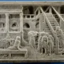 The Feast of Herod marble relief with figures gathered around a banquet table, a dancing woman in the center, and arched colonnades behind them.