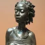 The Nubian Woman bronze bust with braided hair, earrings, and a draped garment.