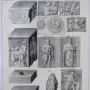 Engraving of the Nautae Parisiaci Pillar fragments, showing carved stone blocks, Latin inscriptions, relief figures, and associated ancient pieces arranged in a grid.
