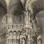 The Transparente altar in Toledo Cathedral, shown as a highly ornate altarpiece beneath a vaulted ceiling with a crowd gathered below.