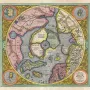 A detailed hand-colored antique Arctic map with circular projection and inset maps.