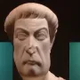 Marble bust of Eutropius with a stern face, short hair, and a short beard.