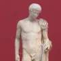 Hermes of Aegium marble statue of a nude male figure with drapery over one shoulder and a tree trunk support