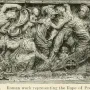 The Proserpina Sarcophagus with a dramatic high-relief scene of figures, horses, and chariots across the marble front.