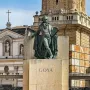 Goya Memorial bronze figure on a stone pedestal with \