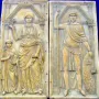 Diptych of Stilicho with carved figures of a woman, child, and armored warrior under arches.