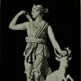 Diana of Versailles, a classical statue of a draped female figure reaching for an arrow with a small deer beside her.