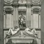 Tomb of Giuliano de\' Medici, a classical monument with a seated armored figure and reclining figures below.