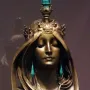 Nature bronze bust of a serene woman with closed eyes, flowing hair, and a jeweled crown.