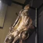 Waldgirmes horse head bronze sculpture with an open mouth and a medallion on the bridle