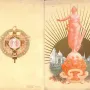 Decorative menu cover showing The Triumph of the Republic, with a female figure standing on a globe, a sunburst, and the words Paix, Liberté, and Fraternité.