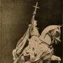 Apotheosis of St. Louis, a bronze equestrian statue of a crowned figure on a rearing horse against a blue sky