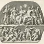 Gemma Augustea engraving showing a two-tiered classical scene with divine figures above and soldiers with captives below.