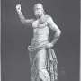 Poseidon of Melos, a bearded male statue with one arm raised and a draped garment around the lower body.