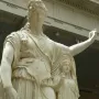 Hope Dionysus marble statue with a draped figure leaning beside a smaller female figure holding an object