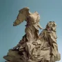 Terracotta model of Ecstasy of Saint Teresa showing a winged figure hovering over a reclining, robed figure