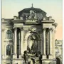 Fountain of King Matthias with sculptural figures set before a grand classical facade in Budapest.