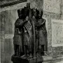 Portrait of the Four Tetrarchs, a dark stone sculpture of four helmeted figures holding swords and embracing in pairs.